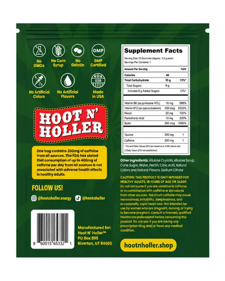 Back of the Granny's Revenge bag with the supplement facts