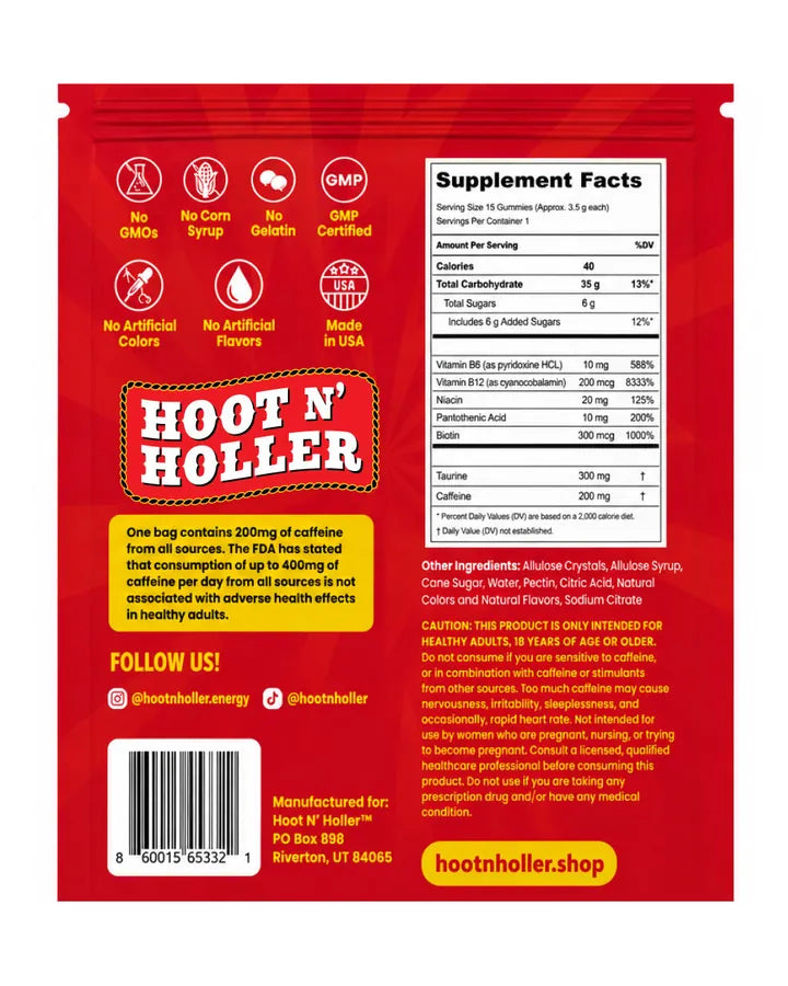 Back of the Painapple bag with the supplement facts