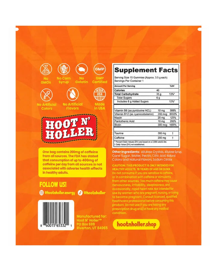 Back of the Pulp Friction bag with the supplement facts